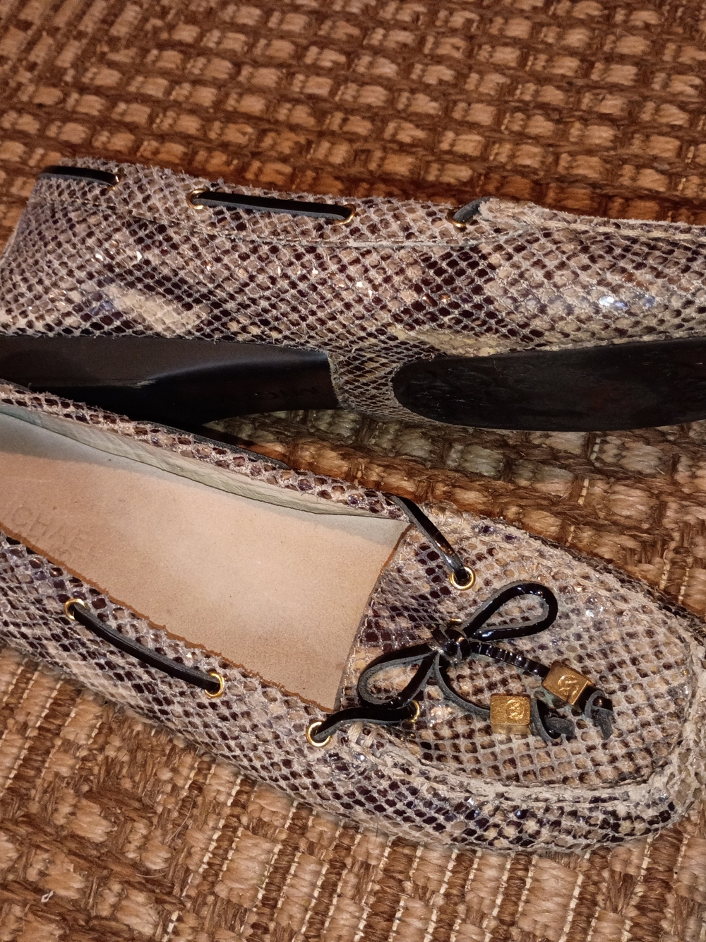 Michael Kors Snake-Print Loafers in Brown and Cream with Gold Accents